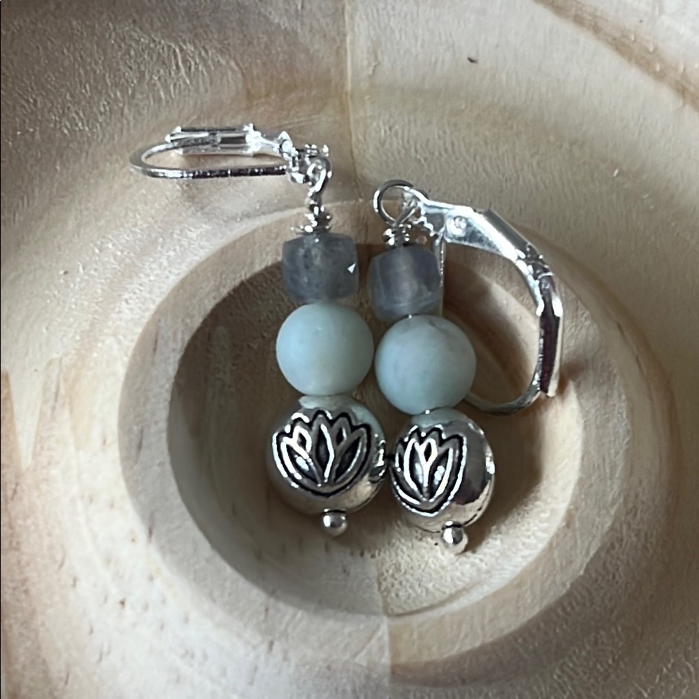 Lotus Flower Amazonite Earrings on Sterling